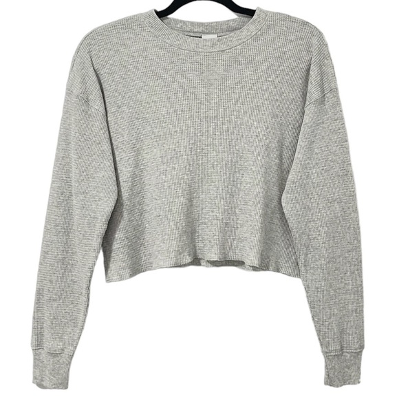 Aritzia TNA Waffle Knit Long Sleeve Cropped Top Gray Size XS - Picture 1 of 7